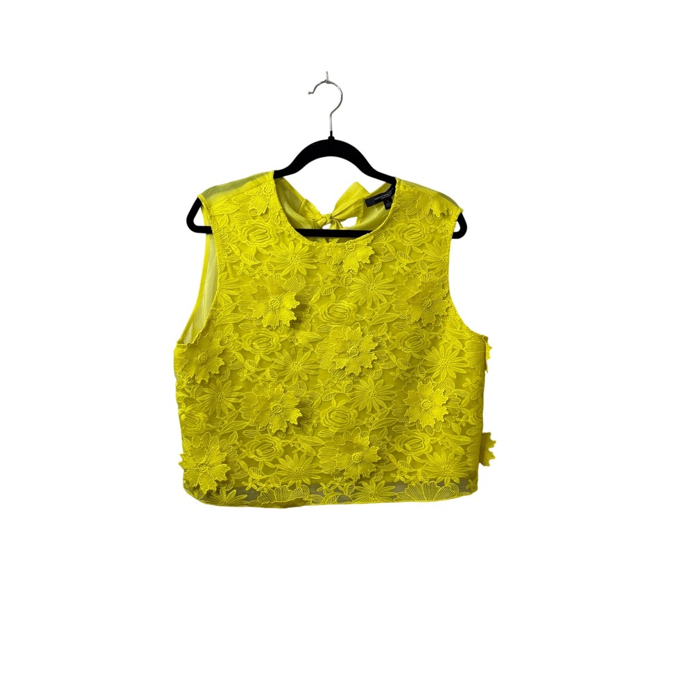 Marc New York‎ Andrew Marc Neon Yellow Floral Lace Sleeveless Bow Back Top Large